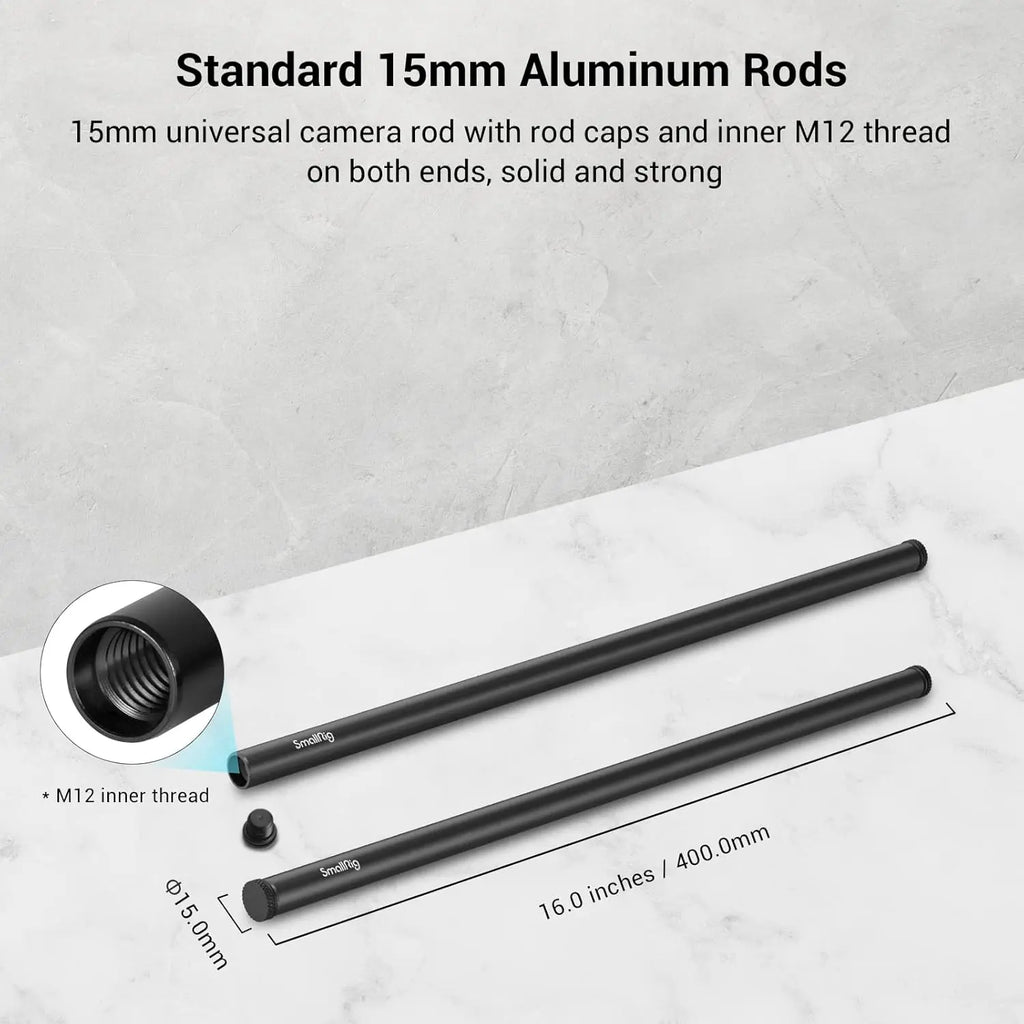 SmallRig 15mm Rod Aluminum Alloy Rod with M12 Female Thread 40cm 16 Inch 1054 SMALLRIG