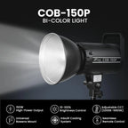 HIFFIN COB-150P 150W Bi-Color LED Video Light for Photography & Videography | 3200K-5600K | 13800 Lux @1m | 18cm Reflector | Infrared Remote Control Hiffin