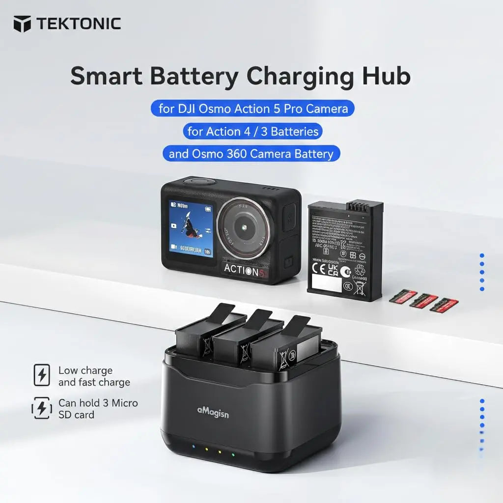 TEKTONIC Battery Charger Hub for Action 5 5 Pro 6 and 360 Fast Charging Multi Battery Charging Hub TEKTONIC