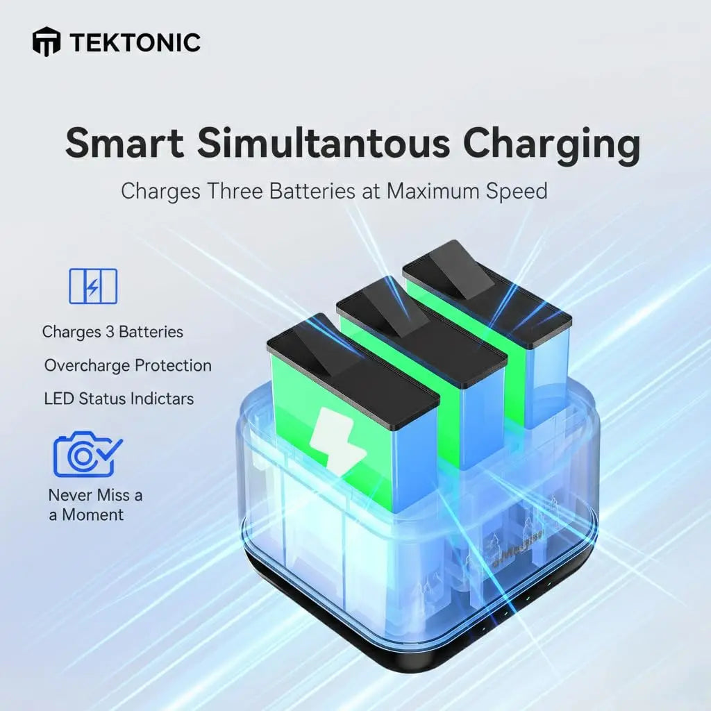 TEKTONIC Battery Charger Hub for Action 5 5 Pro 6 and 360 Fast Charging Multi Battery Charging Hub TEKTONIC
