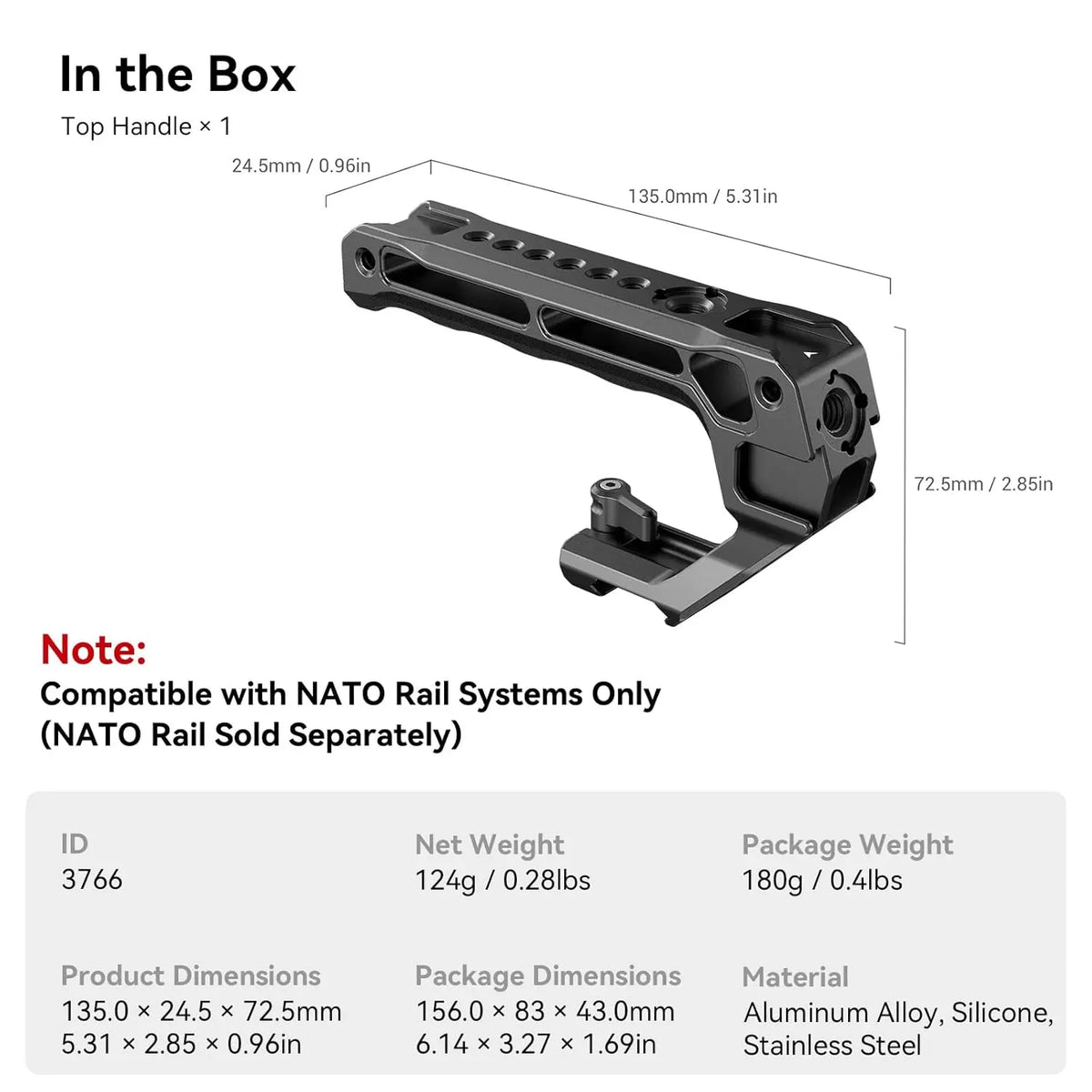 SmallRig Lightweight NATO Top Handle with Quick Release Clamp 3766 SMALLRIG