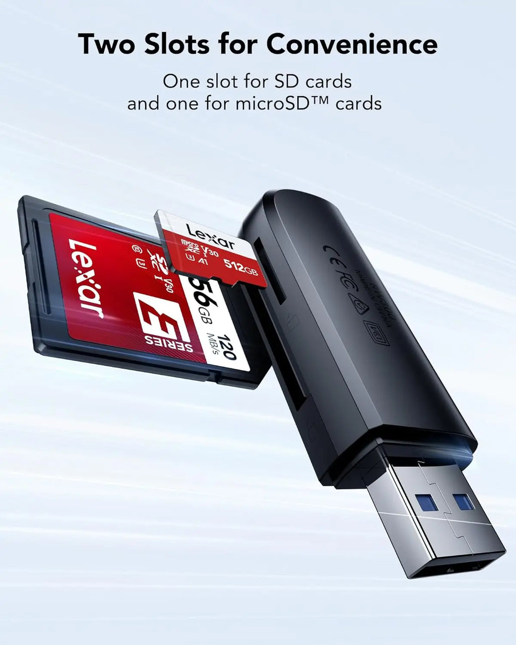Lexar Dual-Slot USB-A Memory Card Reader | USB 3.2 Gen 1 SD & microSD Card Reader | Up to 104MB/s Transfer Speed Lexar