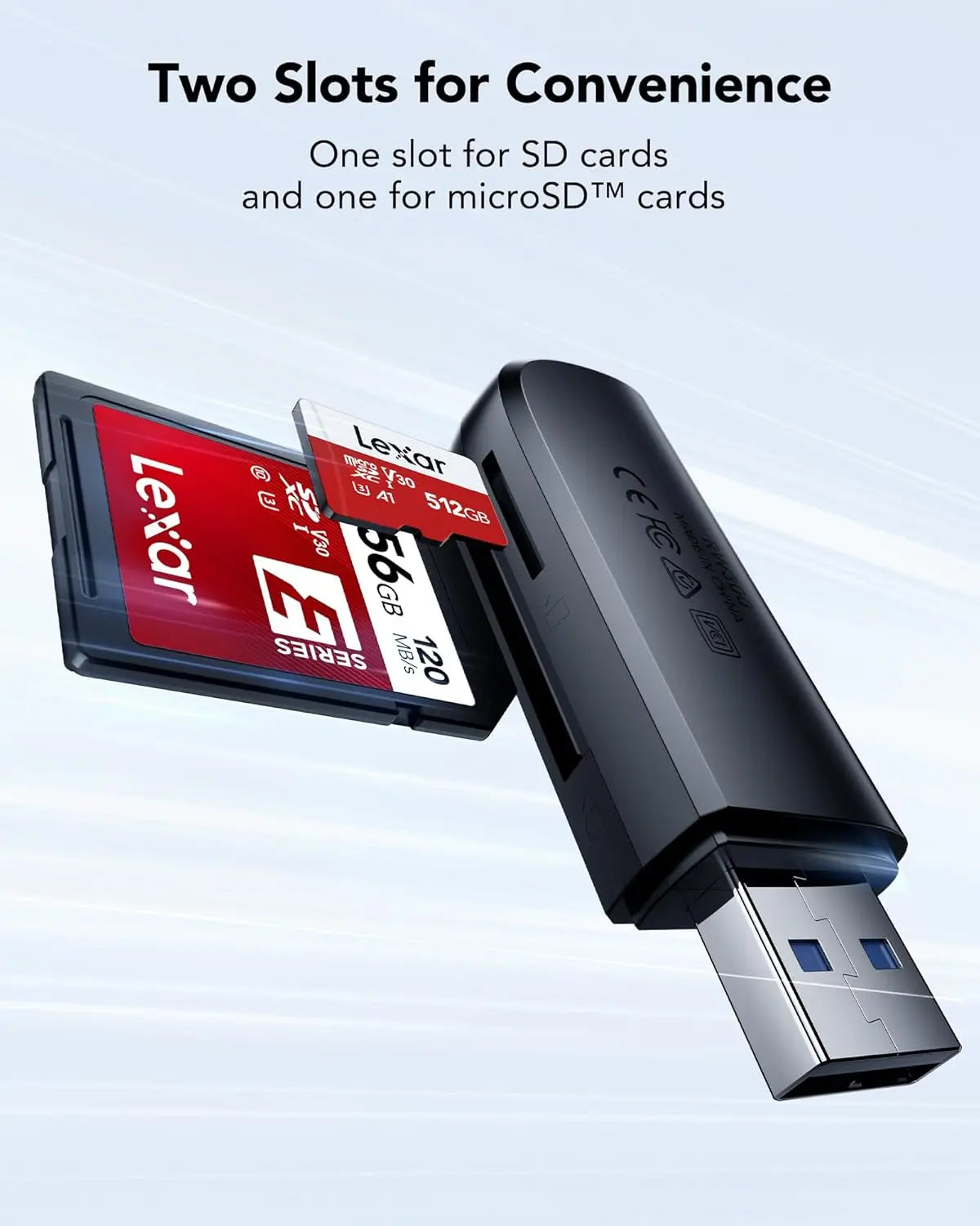 Lexar Dual-Slot USB-A Memory Card Reader | USB 3.2 Gen 1 SD & microSD Card Reader | Up to 104MB/s Transfer Speed Lexar