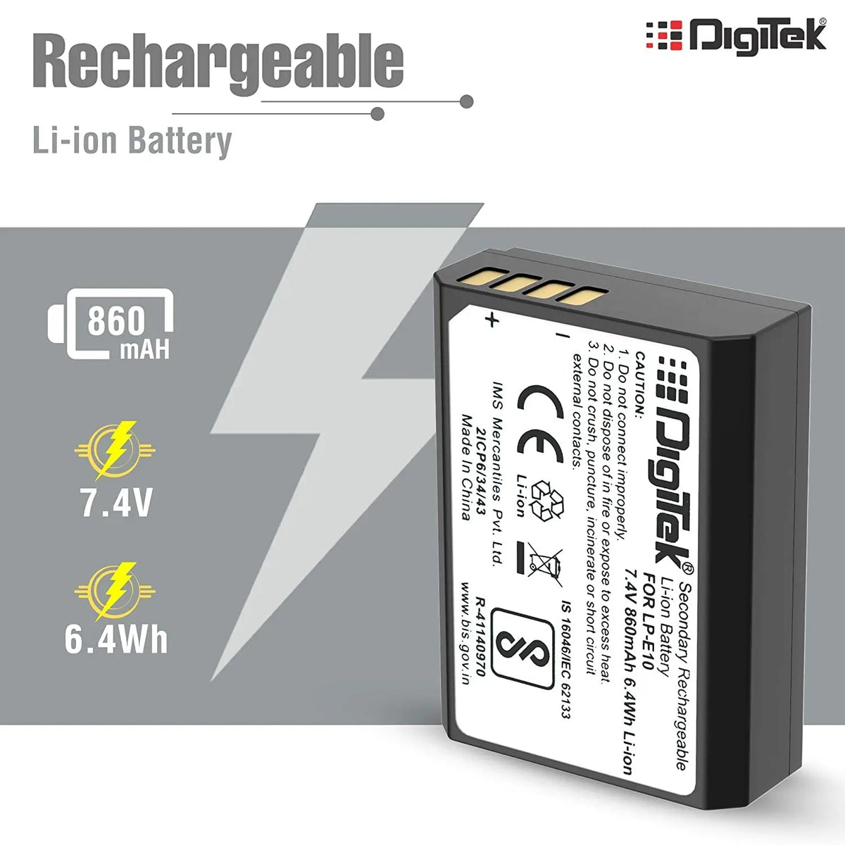 DIGITEK LP-E10 Lithium-Ion Rechargeable Battery for Canon EOS DSLR Cameras Digitek