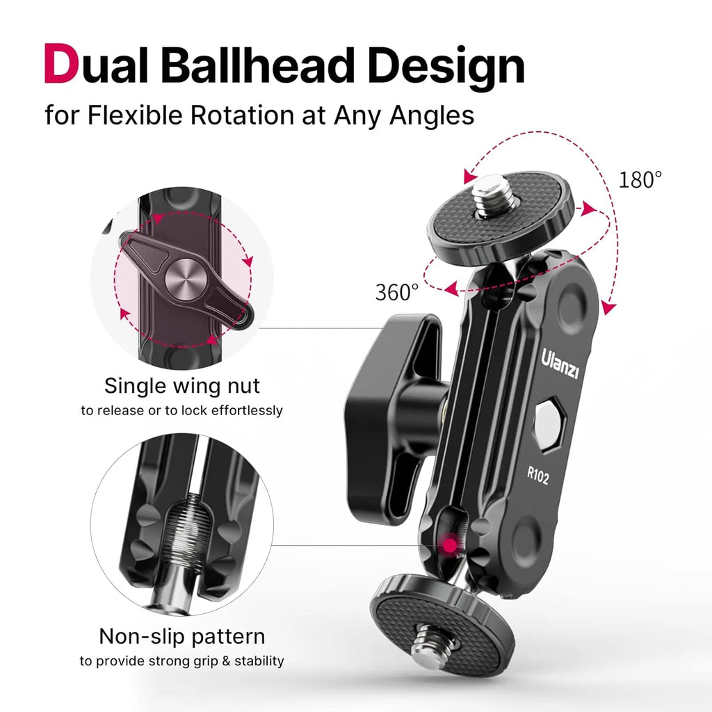 Ulanzi R102 Double Ball Head Magic Arm with 1/4-20 Screws Ulanzi