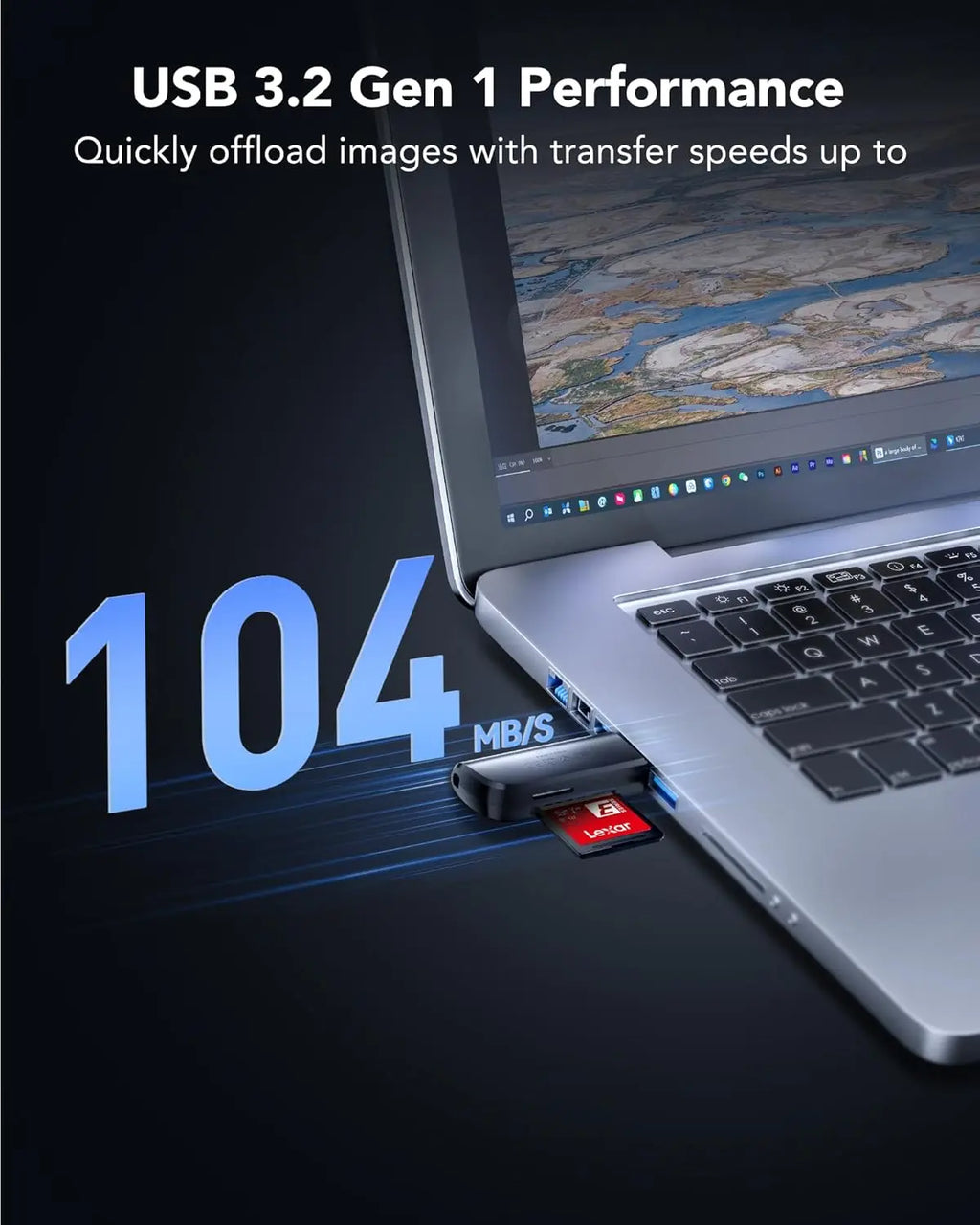 Lexar Dual-Slot USB-A Memory Card Reader | USB 3.2 Gen 1 SD & microSD Card Reader | Up to 104MB/s Transfer Speed Lexar