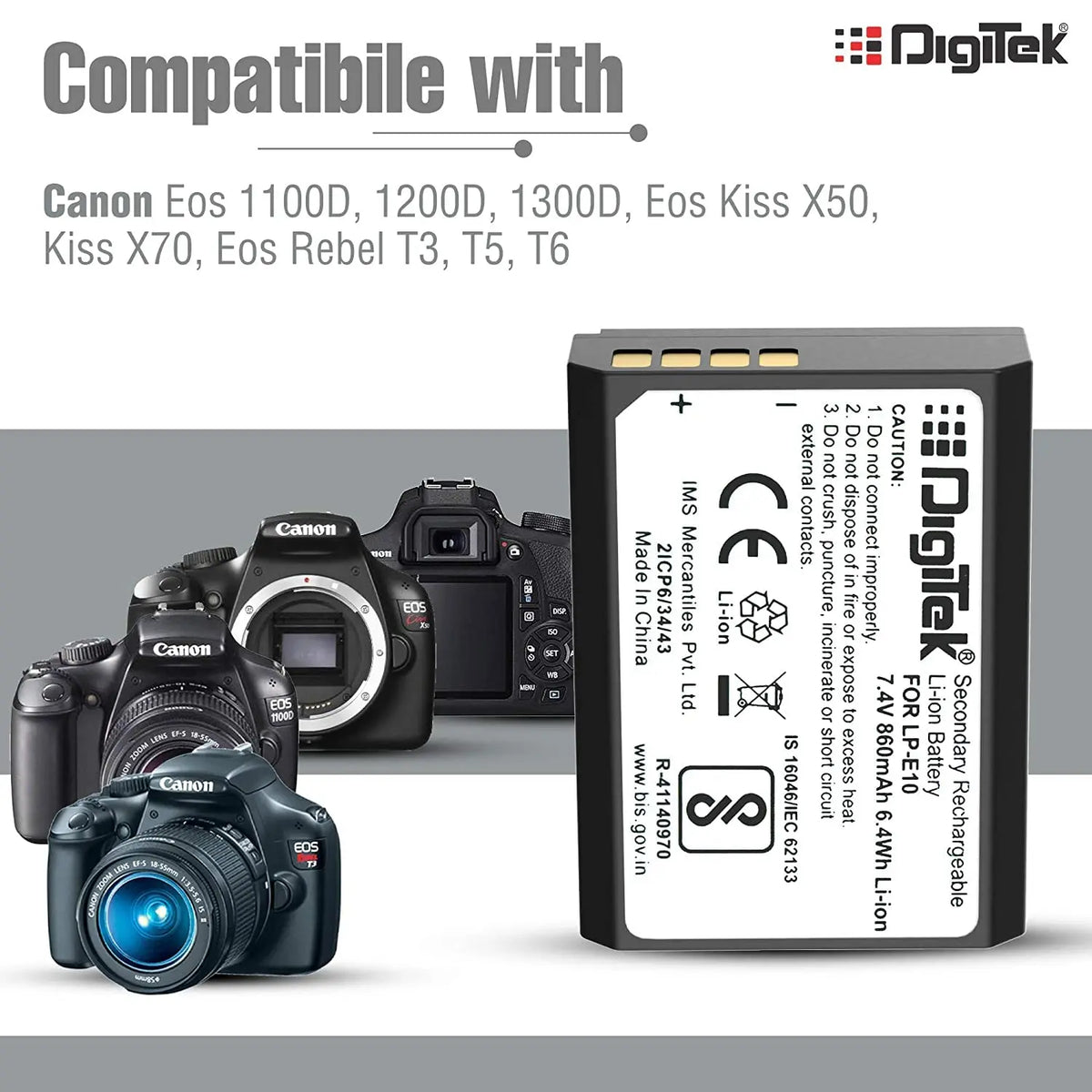DIGITEK LP-E10 Lithium-Ion Rechargeable Battery for Canon EOS DSLR Cameras Digitek