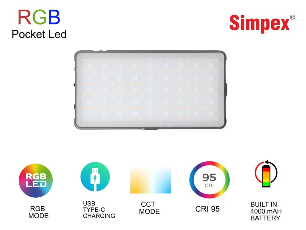Simpex RGB Pocket LED Light with Built in 4000MAh Rechargeable Battery Simpex