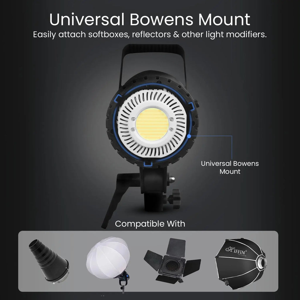 HIFFIN COB-150P 150W Bi-Color LED Video Light for Photography & Videography | 3200K-5600K | 13800 Lux @1m | 18cm Reflector | Infrared Remote Control Hiffin
