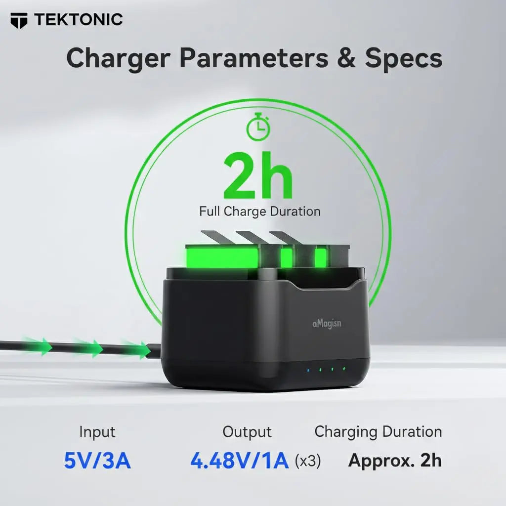 TEKTONIC Battery Charger Hub for Action 5 5 Pro 6 and 360 Fast Charging Multi Battery Charging Hub TEKTONIC