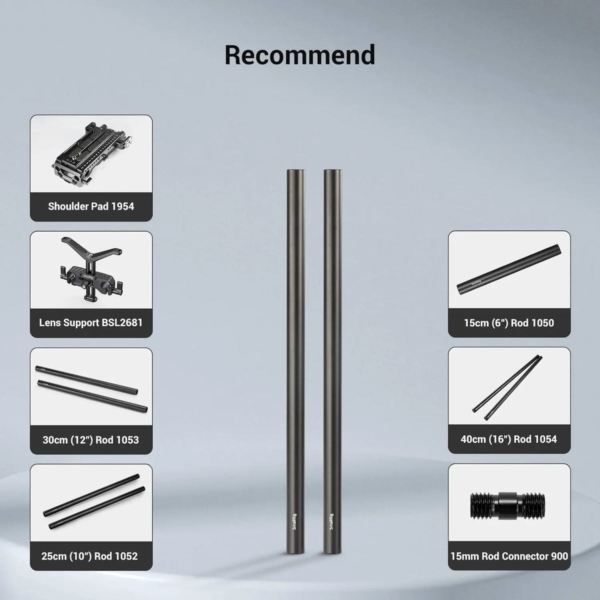 SMALLRIG 15mm Camera Rods 8 Inch Aluminum Alloy Rail Support System 1051 SMALLRIG