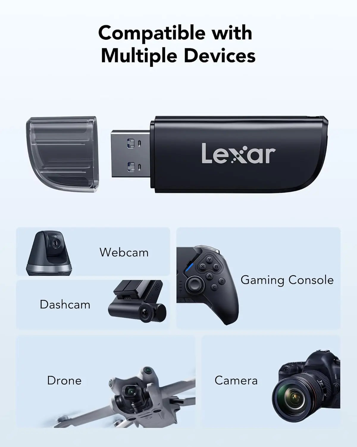 Lexar Dual-Slot USB-A Memory Card Reader | USB 3.2 Gen 1 SD & microSD Card Reader | Up to 104MB/s Transfer Speed Lexar