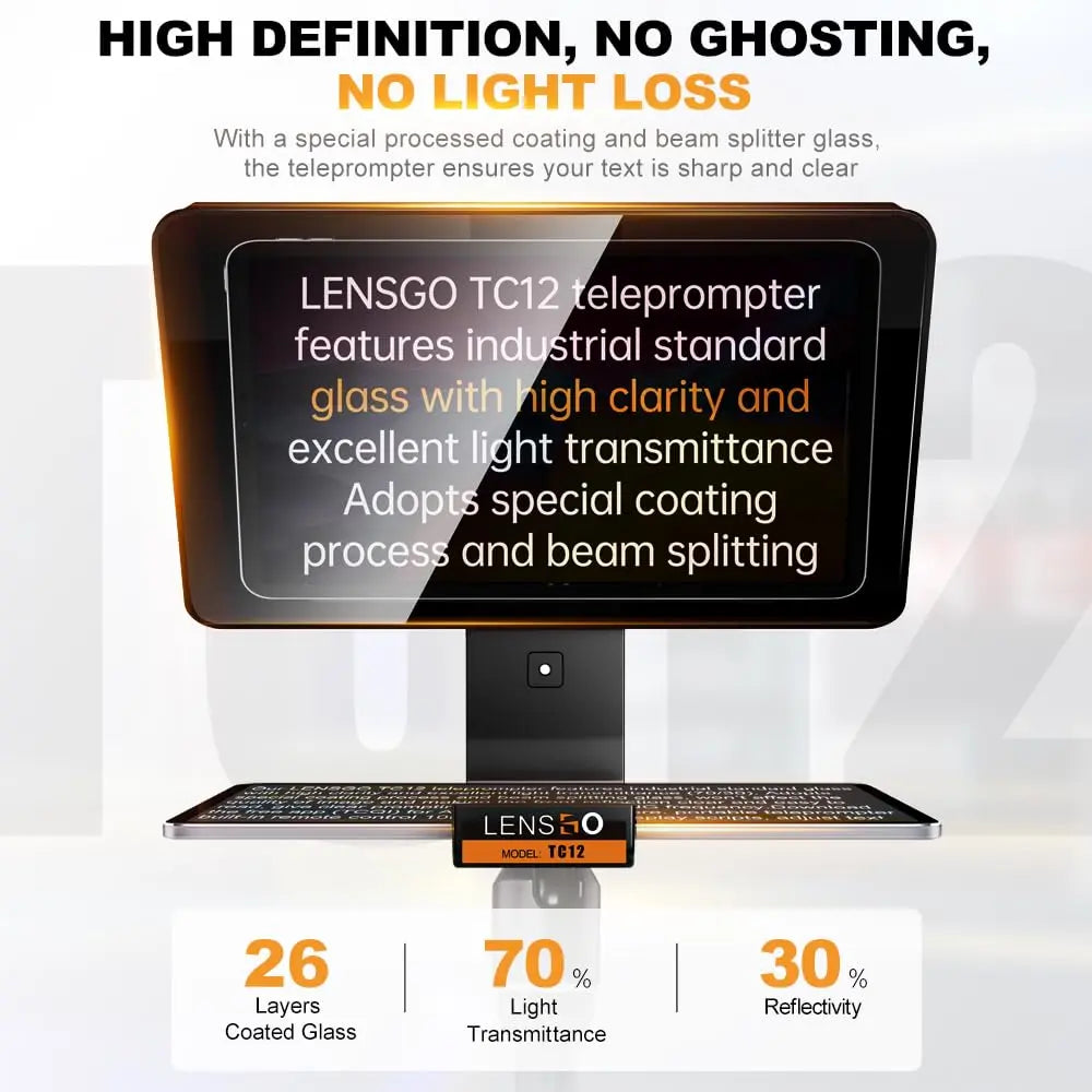 Lensgo TC12 Camera Teleprompter 12.9 Inch for DSLR Smartphone Tablet Lens Go
