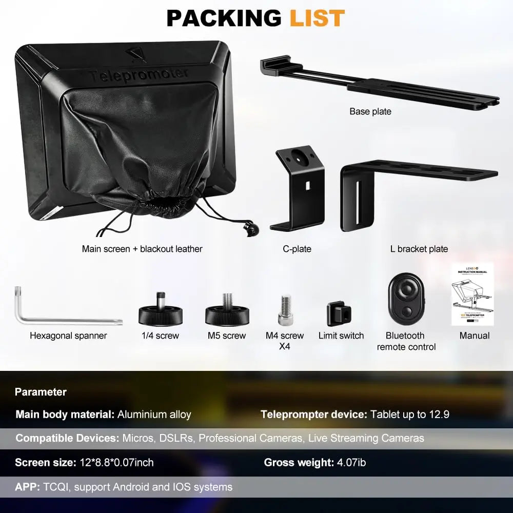 Lensgo TC12 Camera Teleprompter 12.9 Inch for DSLR Smartphone Tablet Lens Go