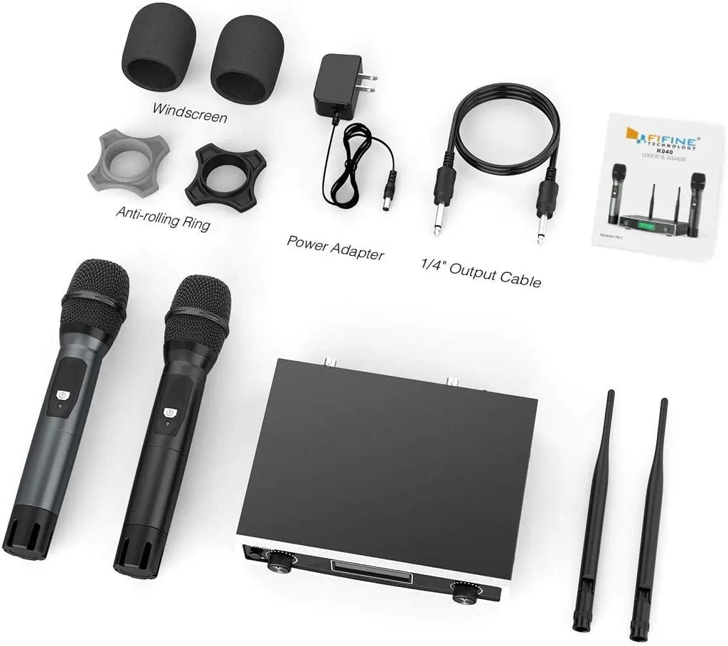 FIFINE K040 Dual Wireless Handheld Microphone System | UHF Cordless Dynamic Microphones with Dual-Channel Receiver Fifine