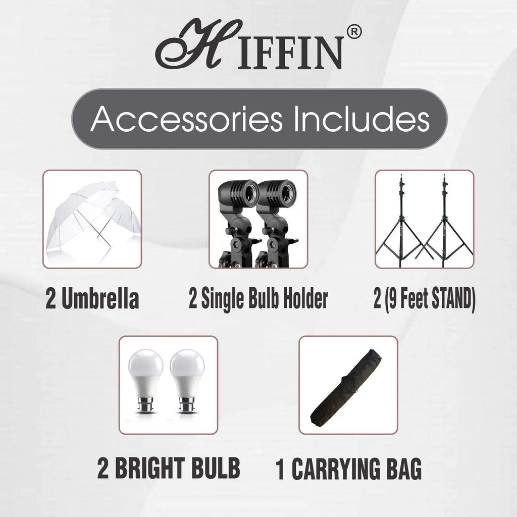 HIFFIN E27 Studio Umbrella Lighting Kit with 9Ft Stand Set of 2 HIFFIN