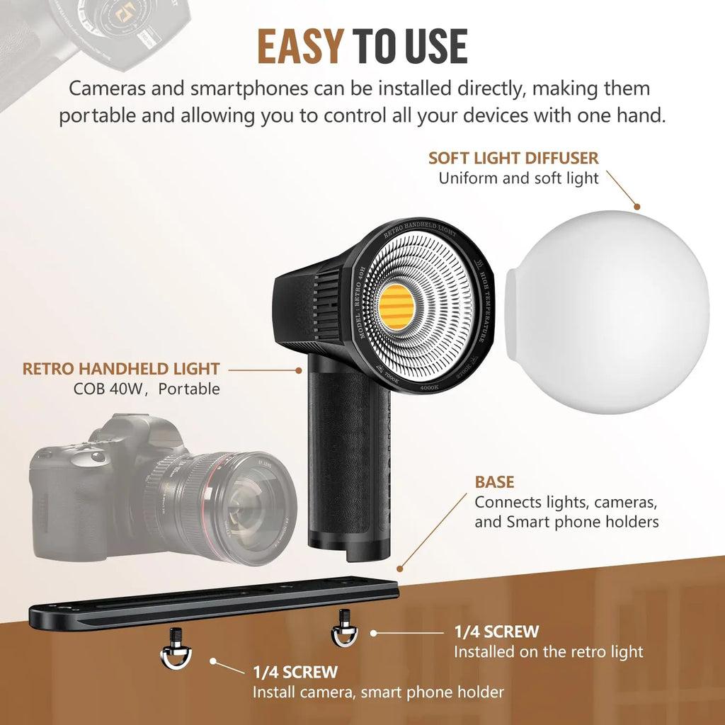 Lensgo 40H Retro Camera Flash Light Rechargeable Bi Color 2700K to 7000K Lens Go