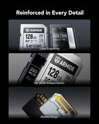 Lexar Armor Silver PRO 128GB UHS-II SDXC Memory Card, Stainless Steel Build, High-Speed Performance for 6K Video Lexar
