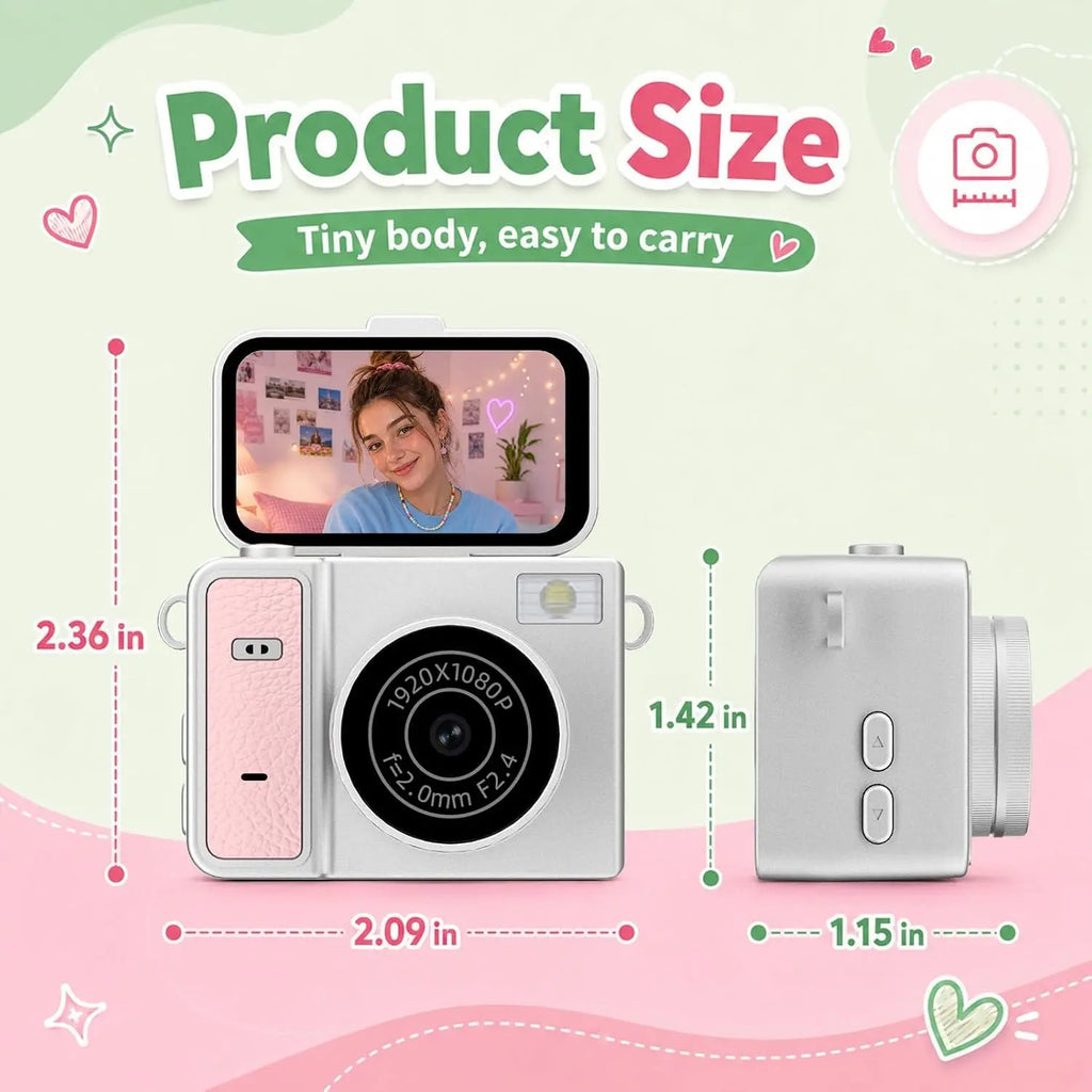 TEKTONIC 2K Thumb Keychain Mini Camera with Flip Screen