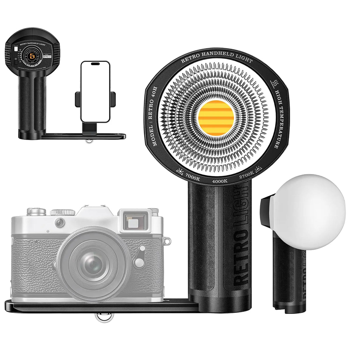 Lensgo 40H Retro Camera Flash Light Rechargeable Bi Color 2700K to 7000K Lens Go