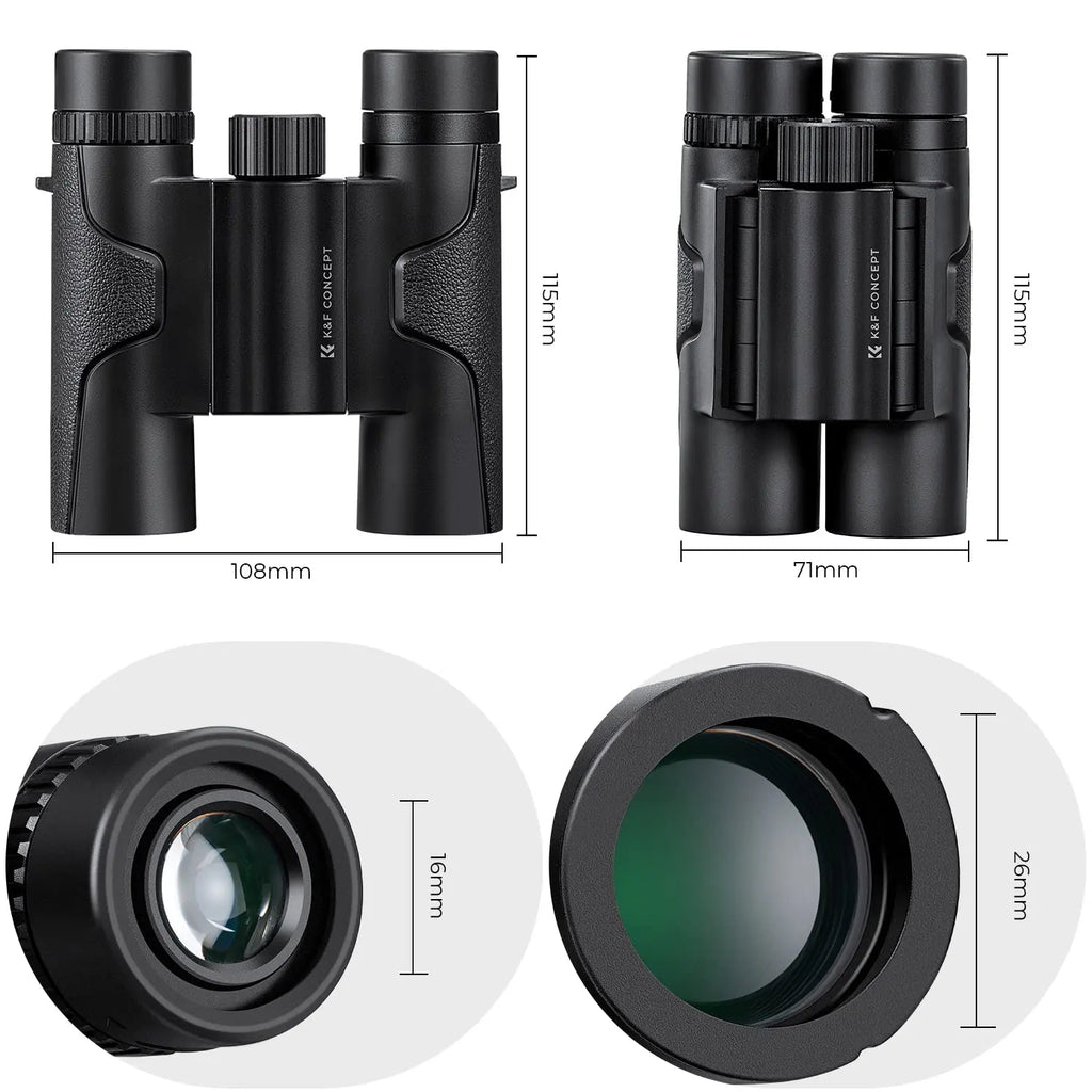 K and F Concept 10x25 Compact Binoculars Waterproof BAK4 K&F