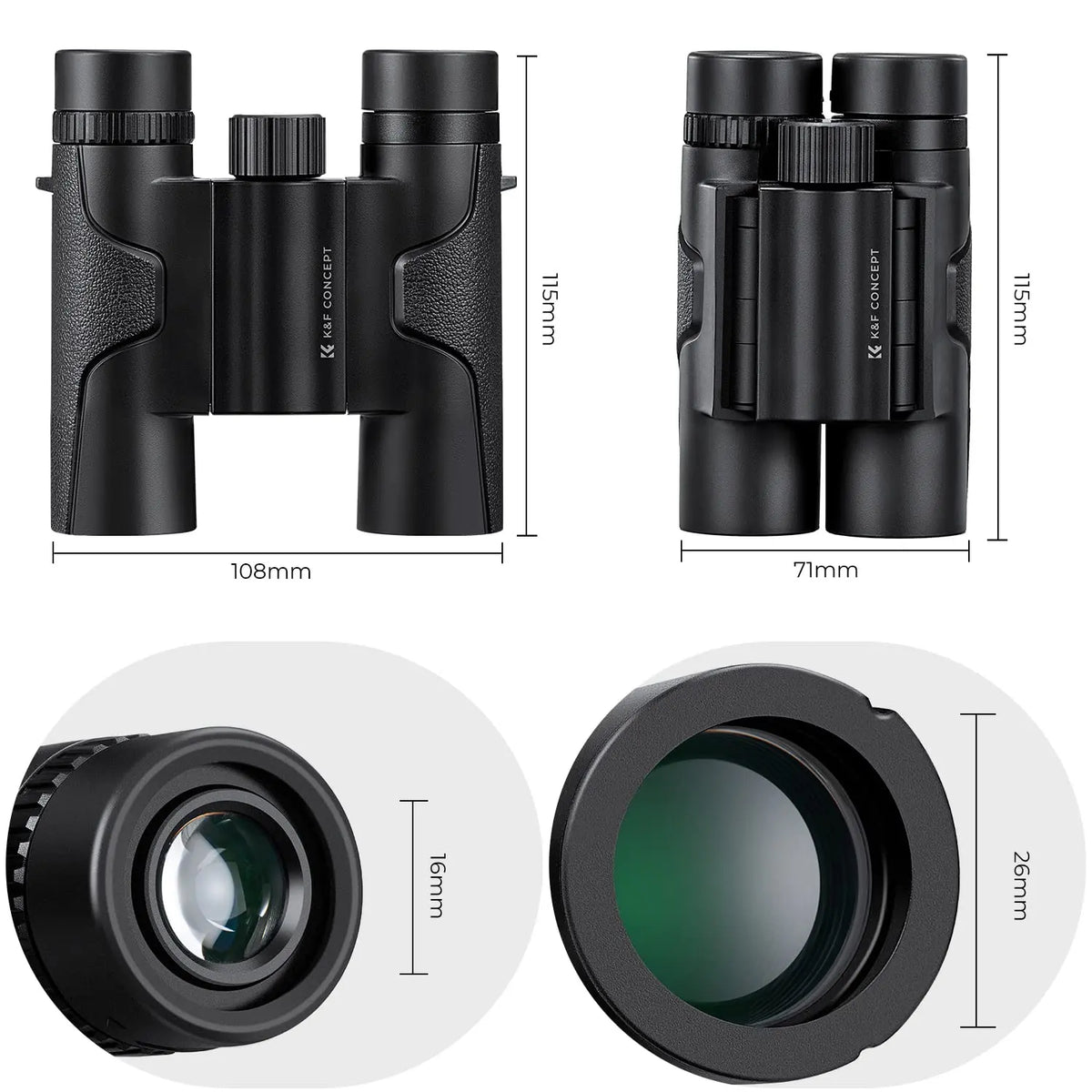 K and F Concept 10x25 Compact Binoculars Waterproof BAK4 K&F