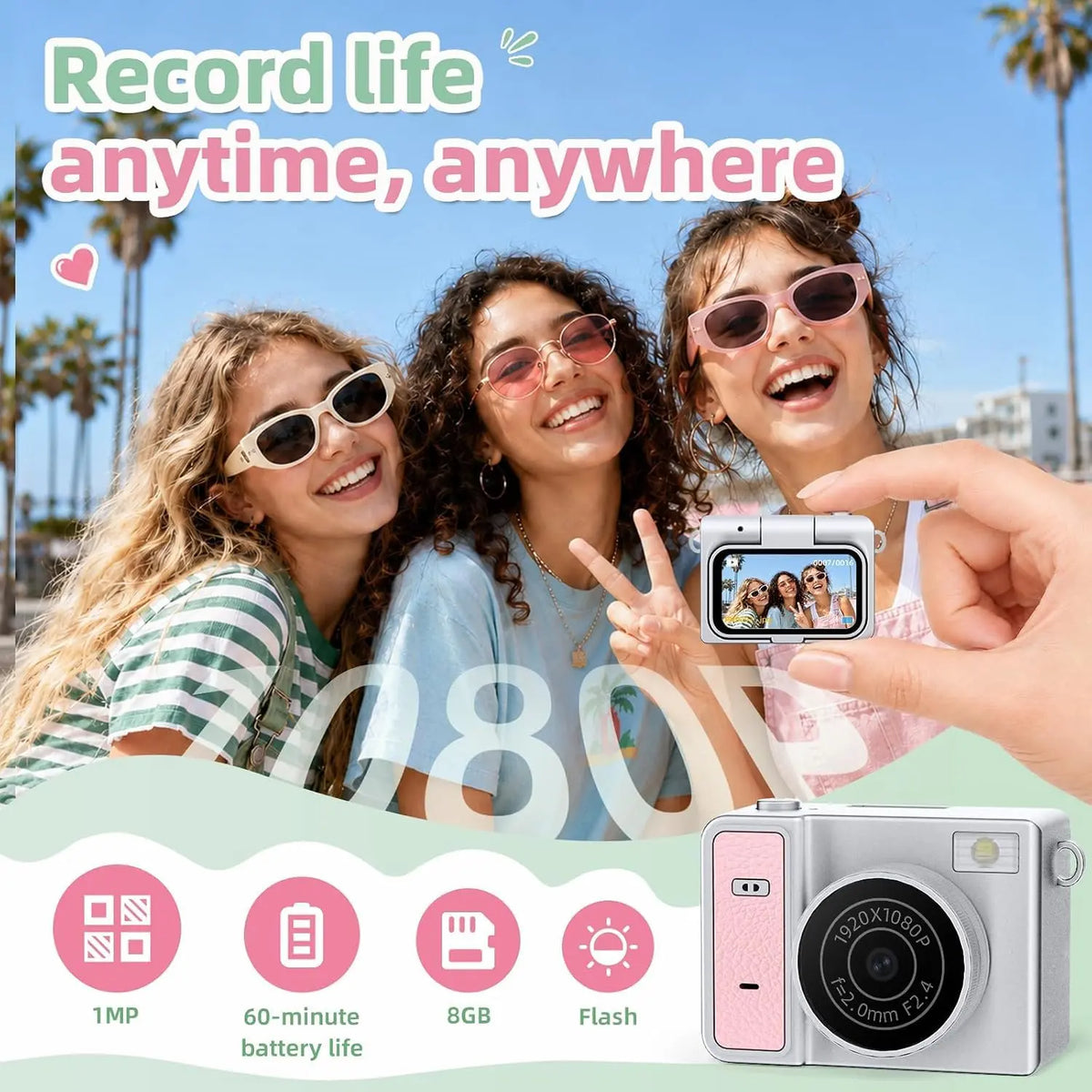 TEKTONIC 2K Thumb Keychain Mini Camera with Flip Screen