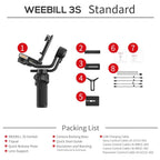 ZHIYUN Weebill 3S Camera Gimbal Stabilizer for DSLR, 3-Axis Handheld Support, Compact Design, Black ZHIYUN