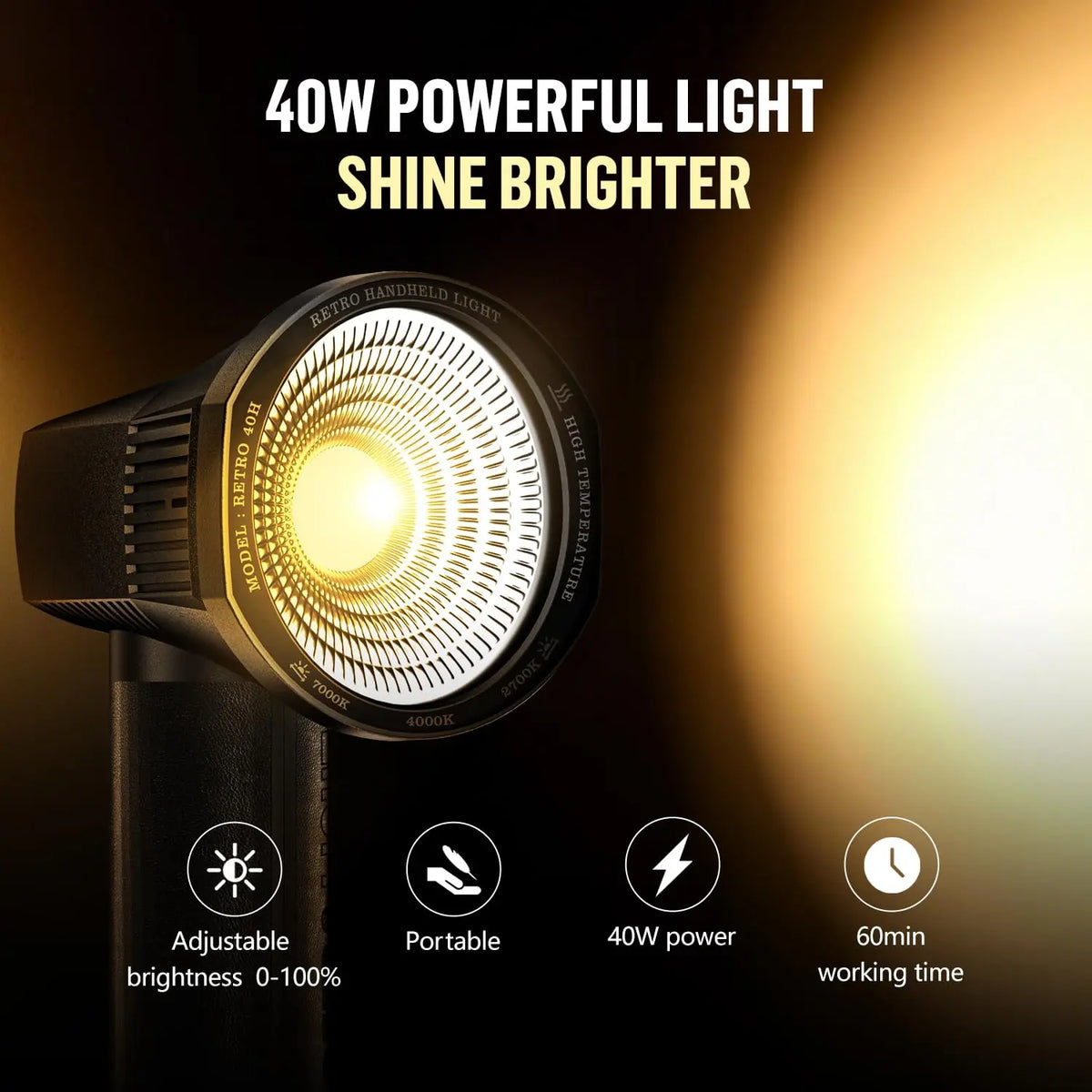 Lensgo 40H Retro Camera Flash Light Rechargeable Bi Color 2700K to 7000K Lens Go