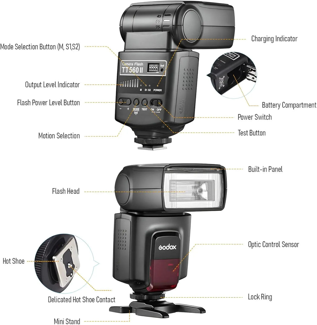 Godox TT560II Wireless Camera Flash GN38 433MHz Speedlite Godox