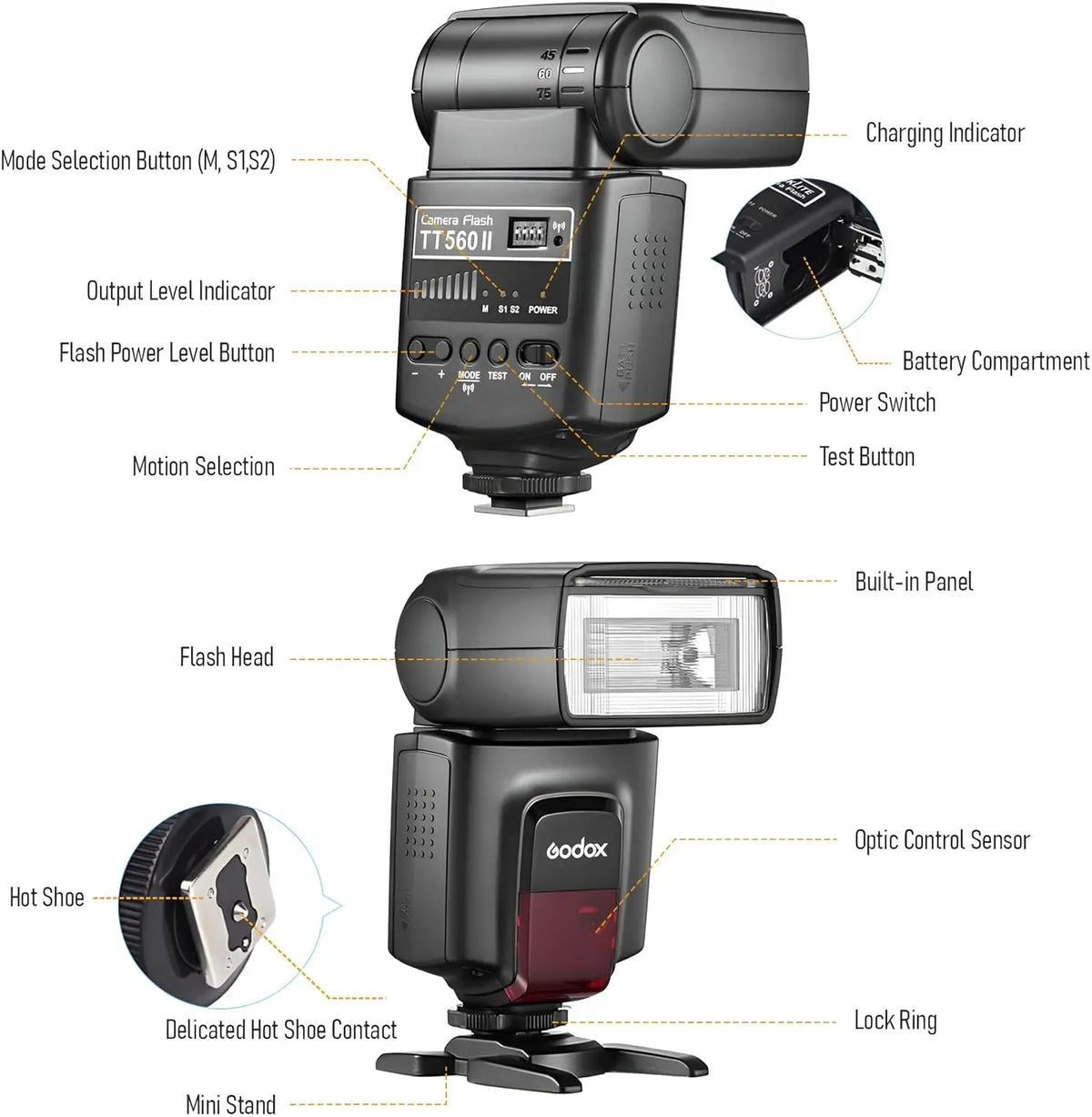 Godox TT560II Wireless Camera Flash GN38 433MHz Speedlite Godox