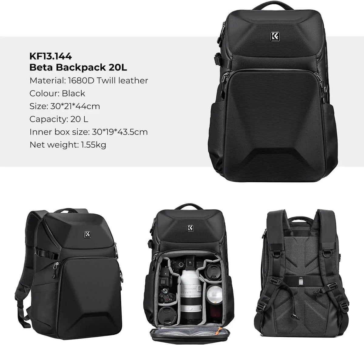 K and F Concept 20L Hard Shell Camera Backpack with Laptop Compartment K&F