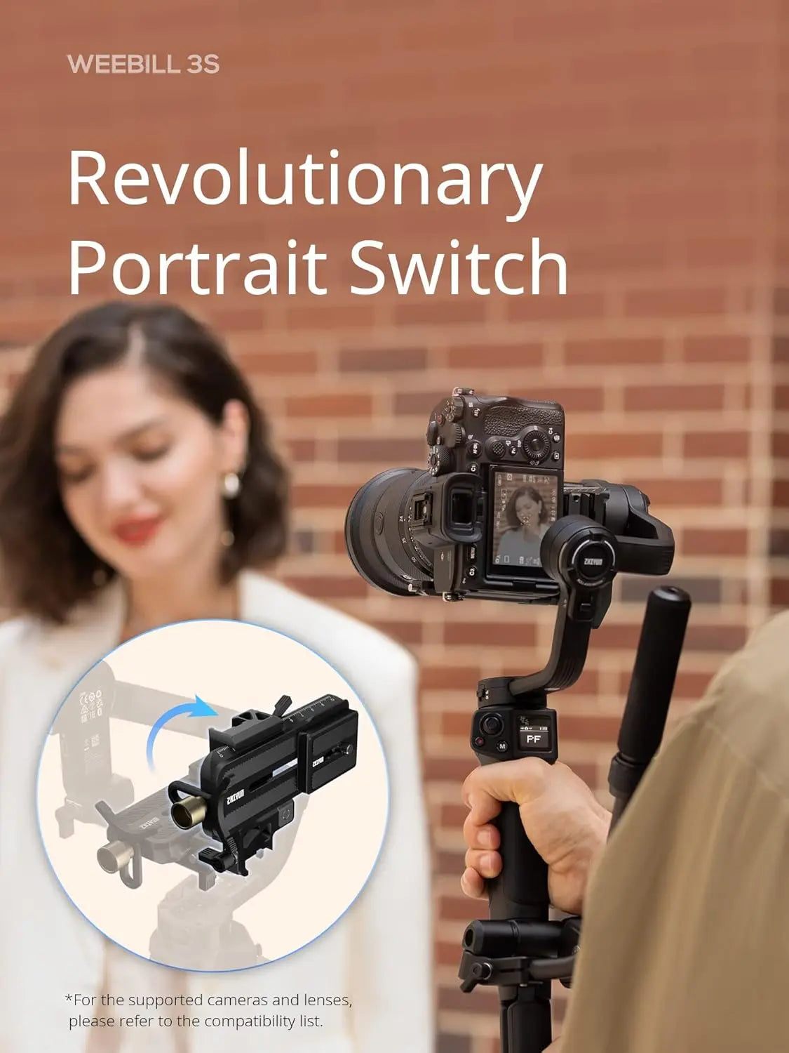 ZHIYUN Weebill 3S Camera Gimbal Stabilizer for DSLR, 3-Axis Handheld Support, Compact Design, Black ZHIYUN