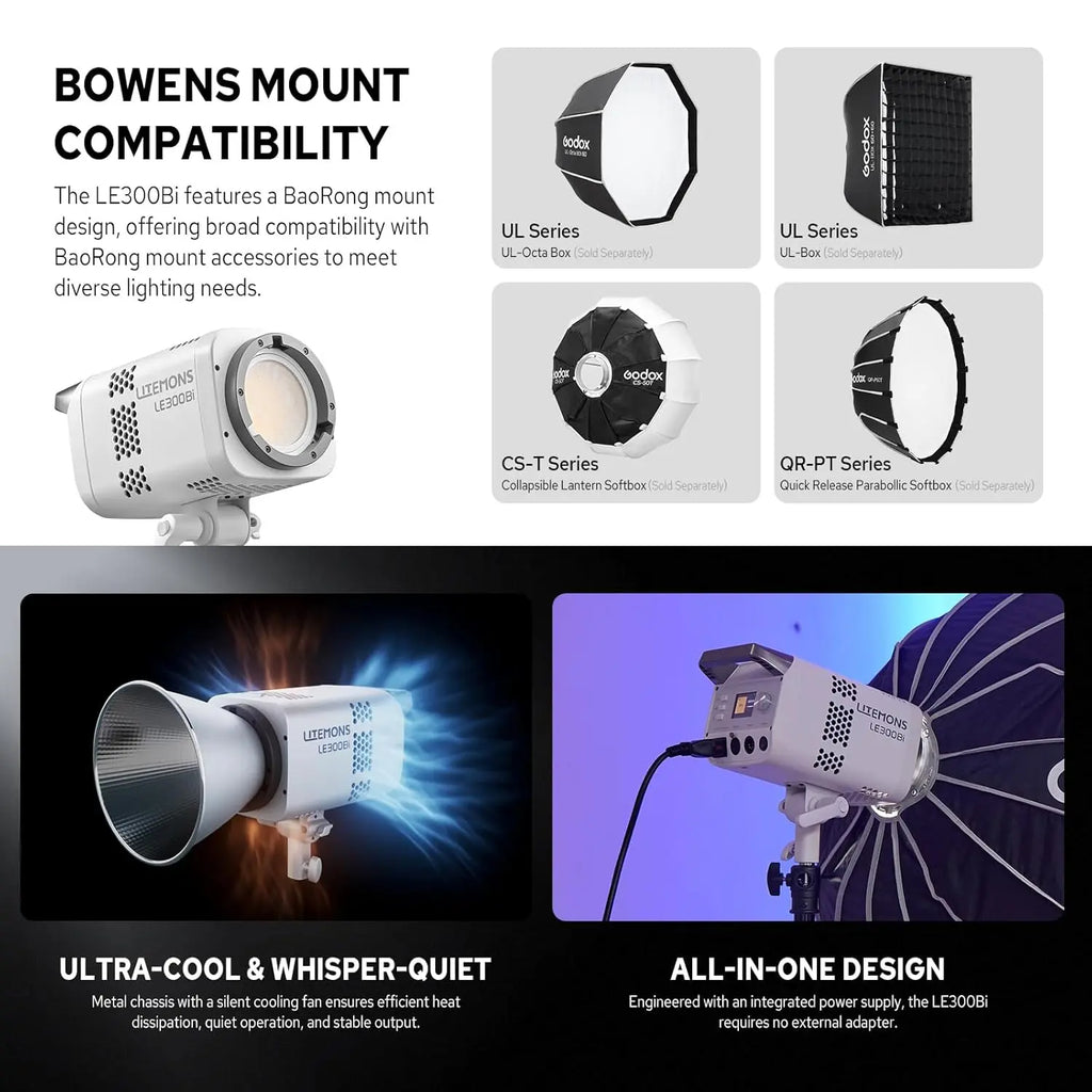 Godox LE300Bi 315W Bi Color LED Video Light Bowens Mount Godox