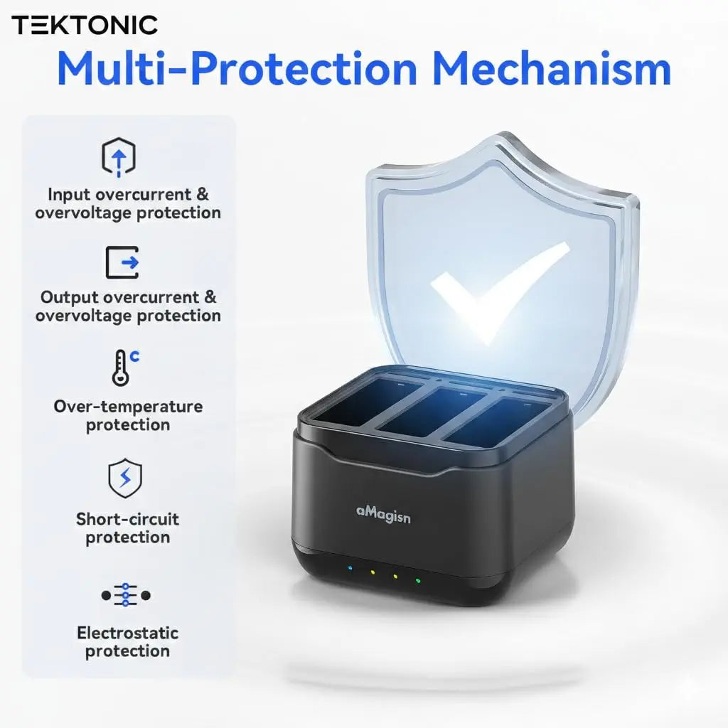 TEKTONIC Battery Charger Hub for Action 5 5 Pro 6 and 360 Fast Charging Multi Battery Charging Hub TEKTONIC