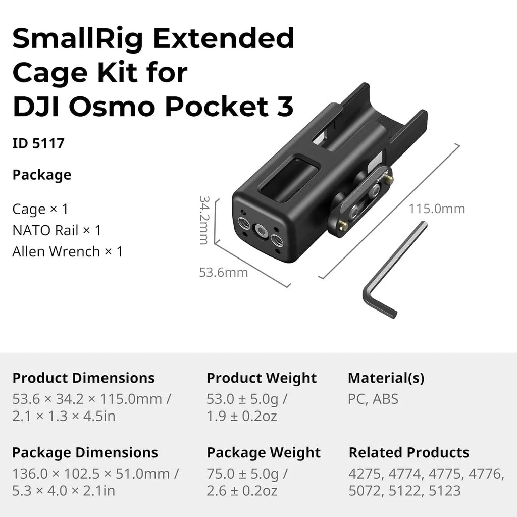 SmallRig Extended Cage Kit for DJI Osmo Pocket 3 5117 SMALLRIG