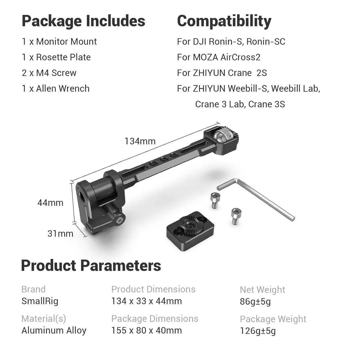 SmallRig Adjustable Camera Monitor Mount for Gimbals 2889 SMALLRIG