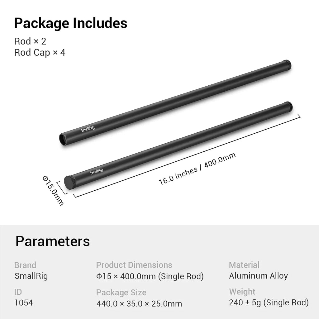 SmallRig 15mm Rod Aluminum Alloy Rod with M12 Female Thread 40cm 16 Inch 1054 SMALLRIG