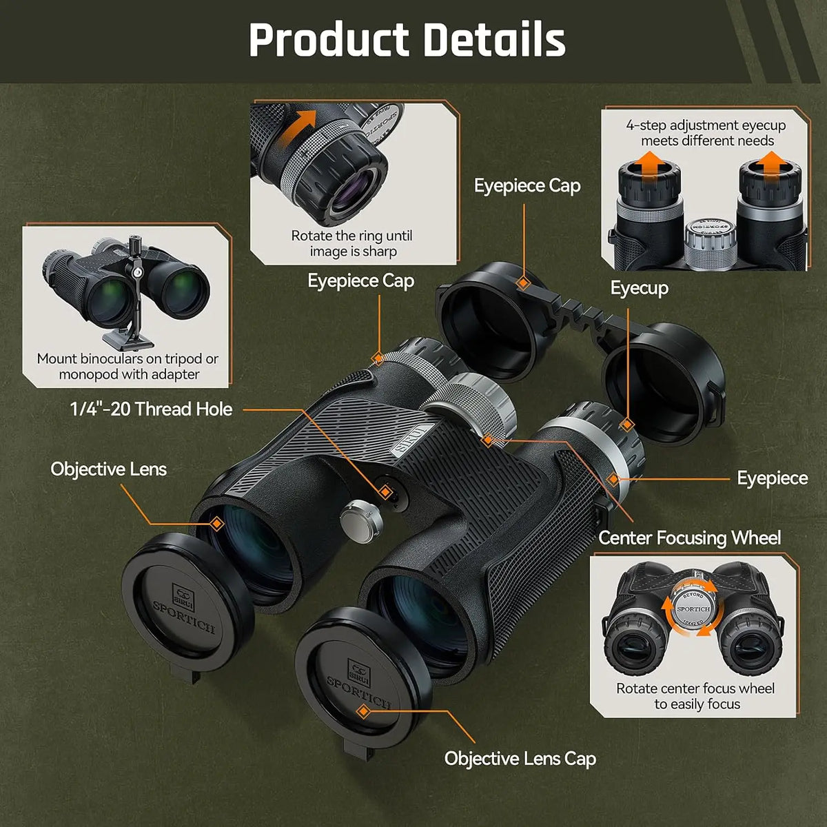 SPORTICH 10x42 HD Binoculars with ED Glass sirui