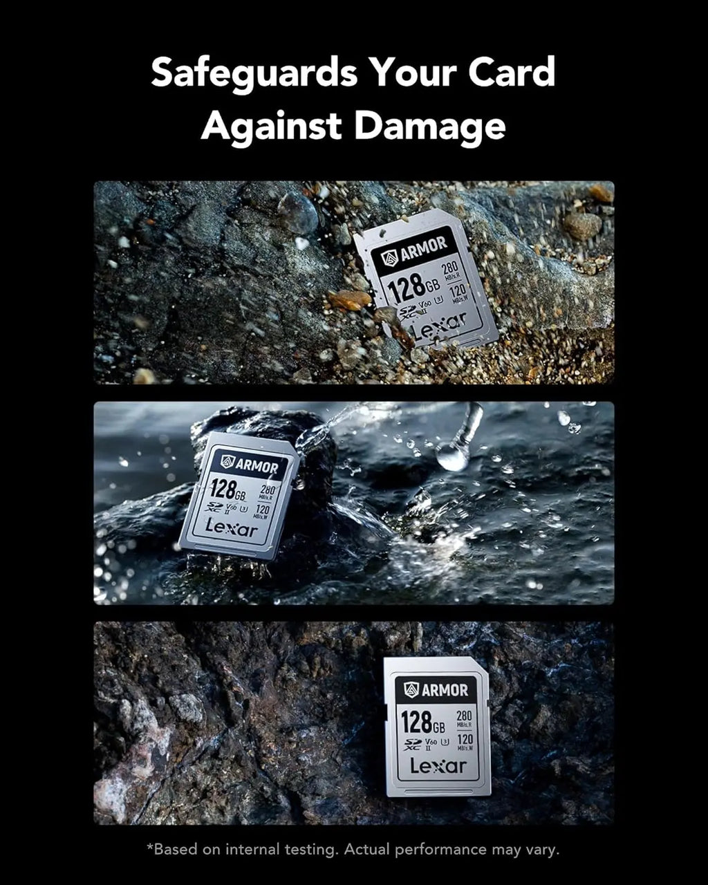 Lexar Armor Silver PRO 128GB UHS-II SDXC Memory Card, Stainless Steel Build, High-Speed Performance for 6K Video Lexar