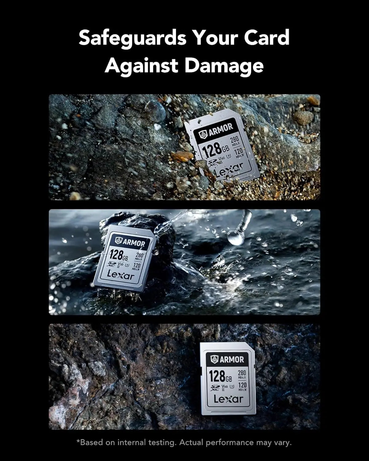 Lexar Armor Silver PRO 128GB UHS-II SDXC Memory Card, Stainless Steel Build, High-Speed Performance for 6K Video Lexar