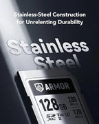 Lexar Armor Silver PRO 128GB UHS-II SDXC Memory Card, Stainless Steel Build, High-Speed Performance for 6K Video Lexar