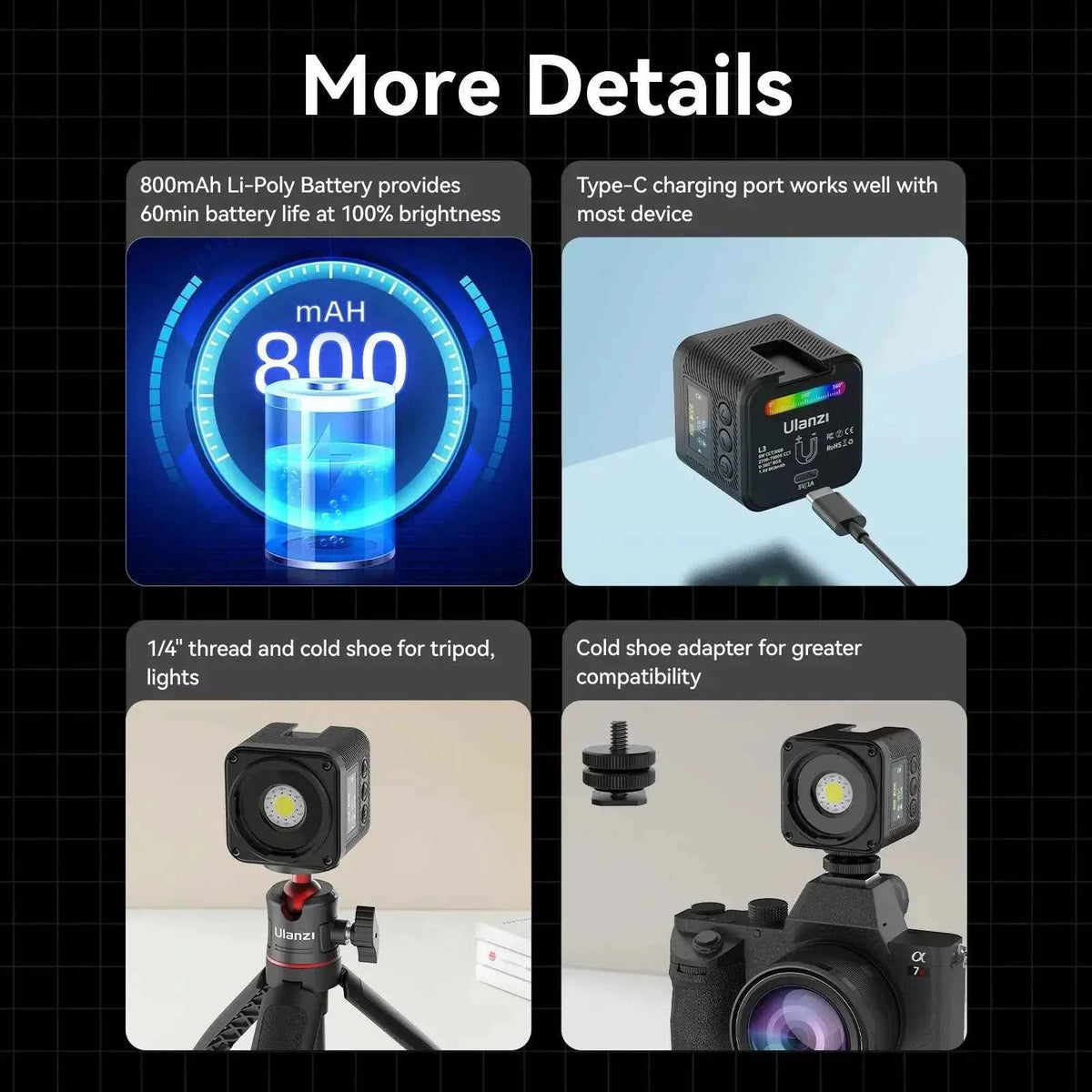 Ulanzi L3 RGB LED Waterproof Video Light Mini Magnetic Cube 2700K 7000K