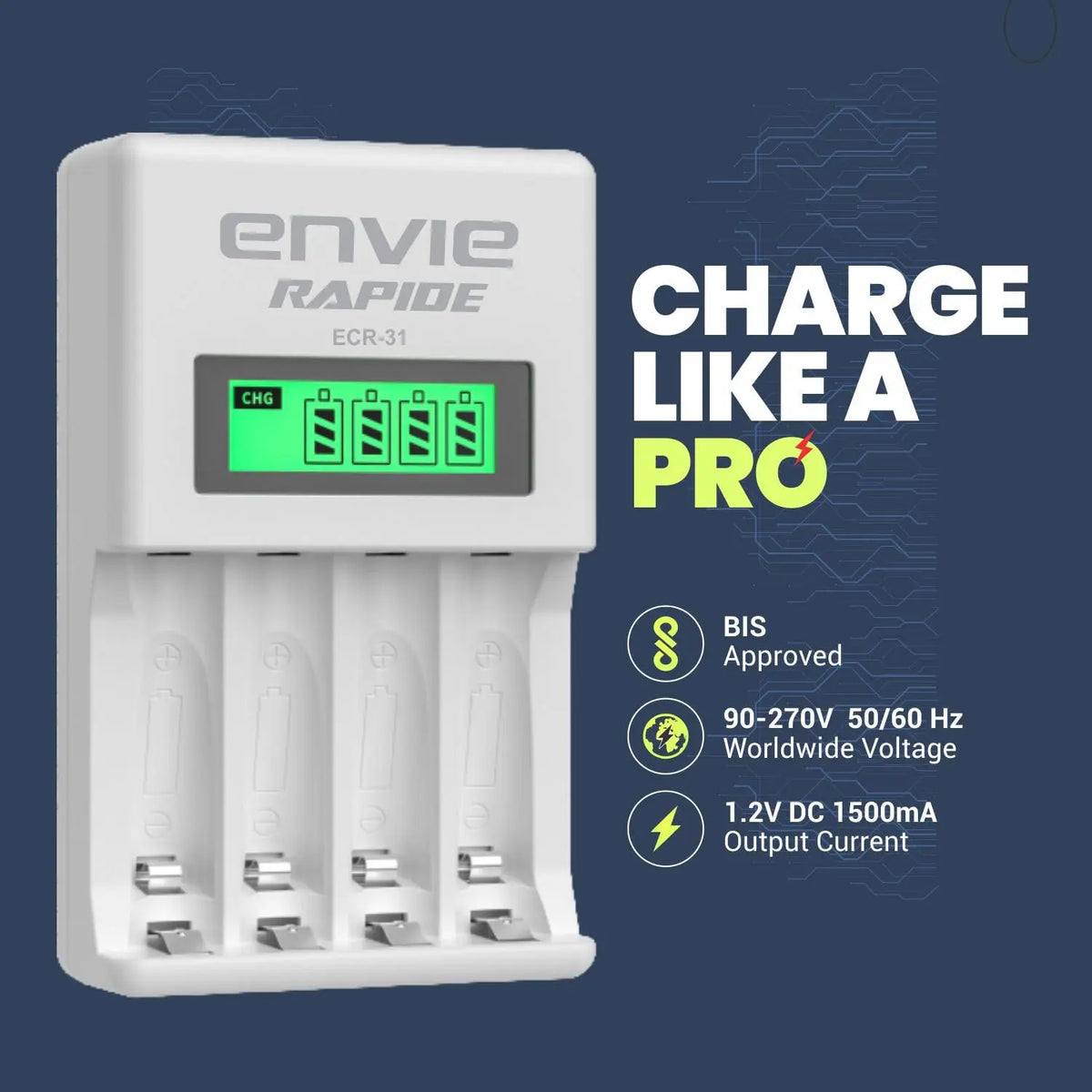 ENVIE ECR31 Ultra-Fast AA & AAA Battery Charger ENVIE