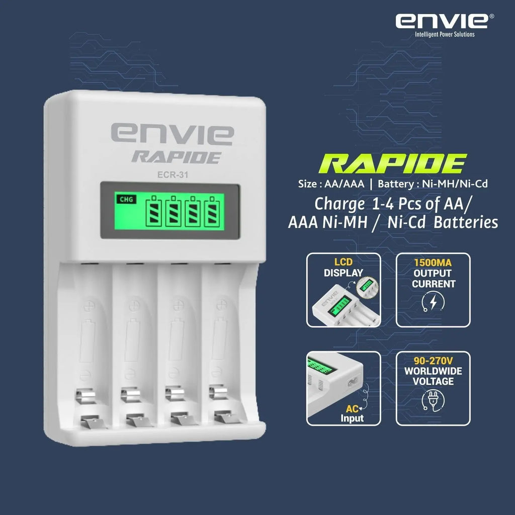 ENVIE ECR31 Ultra-Fast AA & AAA Battery Charger ENVIE