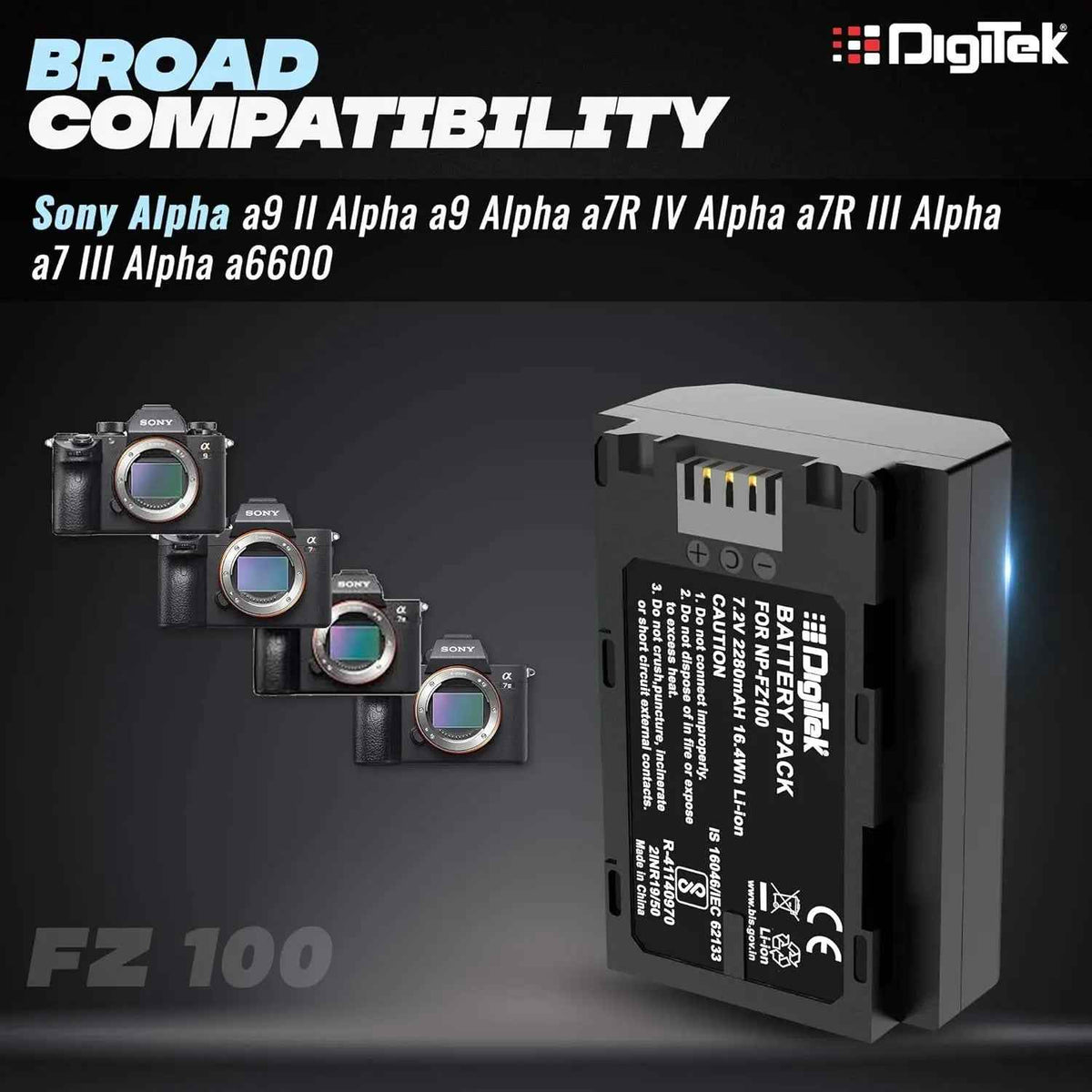 Digitek FZ100 Platinum Li-ion Battery for Sony Alpha Cameras