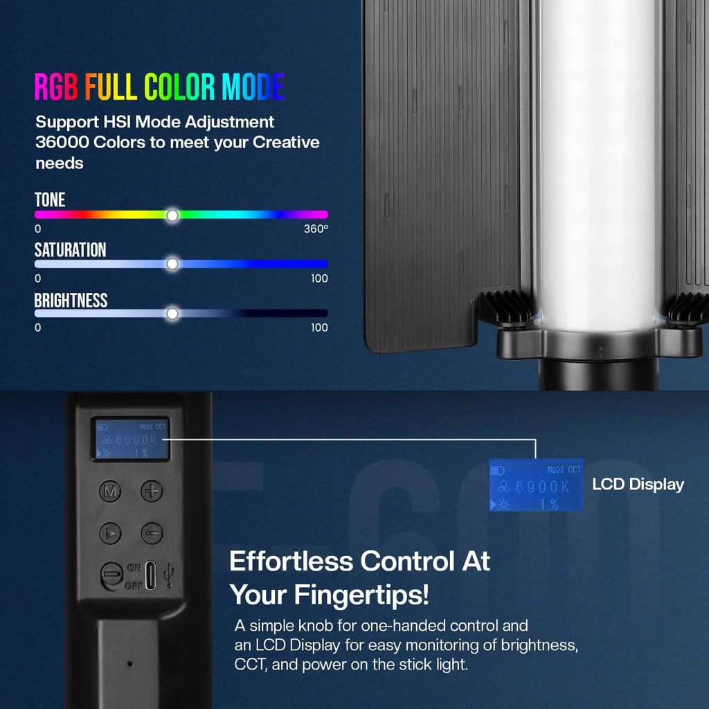 HIFFIN HF-600 25W RGB LED Light Stick HIFFIN