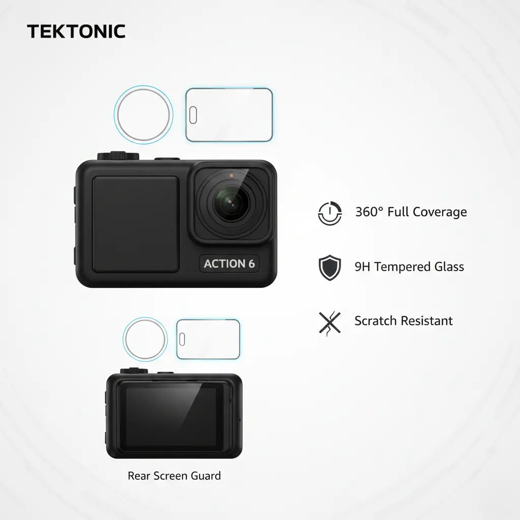 TEKTONIC Tempered Glass Screen Protector Compatible with DJI Osmo Action 6, 9H Hardness TEKTONIC