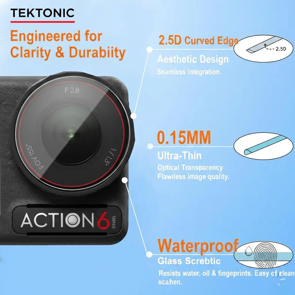 TEKTONIC Tempered Glass Screen Protector Compatible with DJI Osmo Action 6, 9H Hardness TEKTONIC