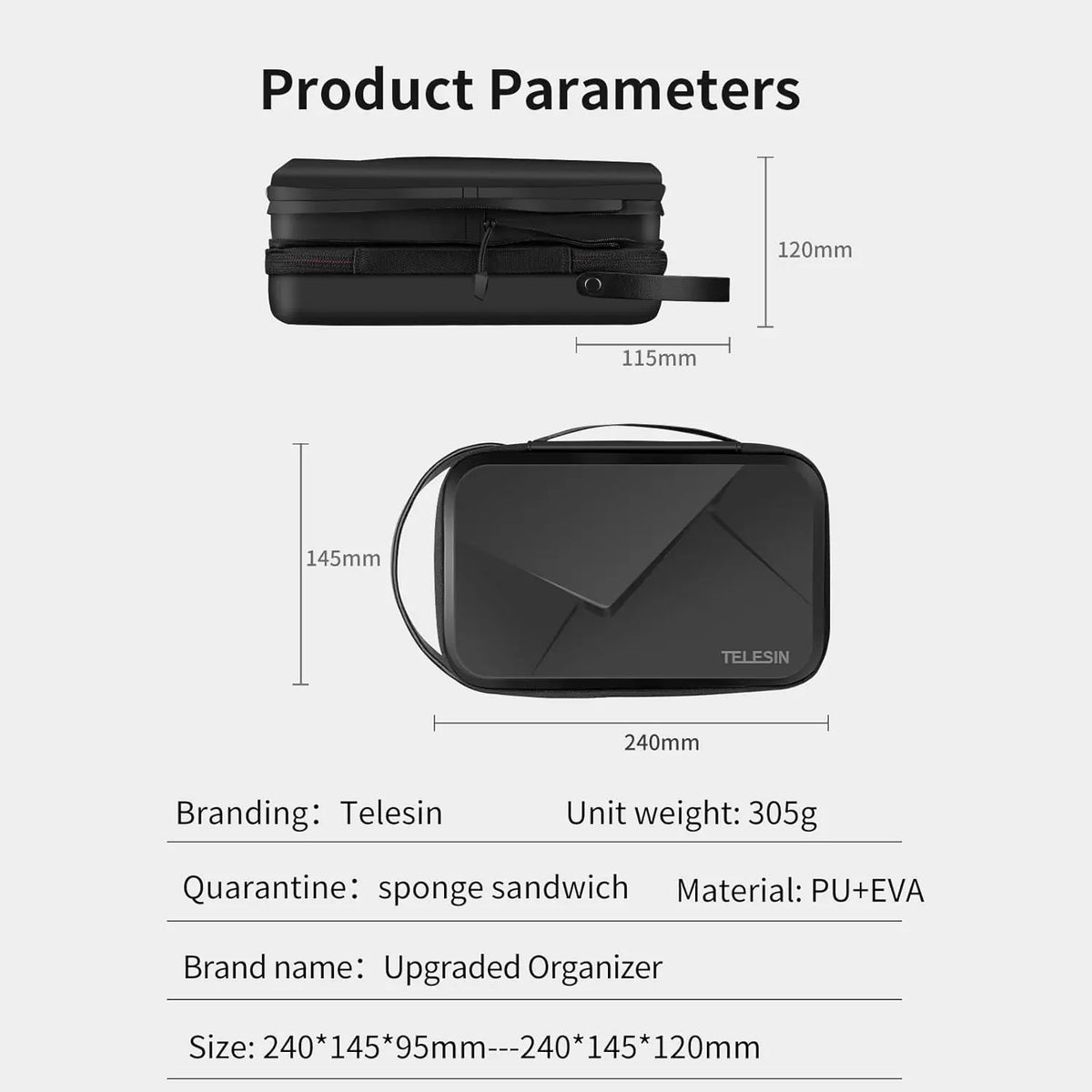 TELESIN Large Hard Carrying Case for GoPro & Action Cameras TELESIN
